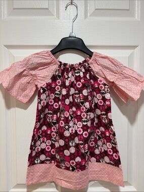 Girls Pink Floral & Polka Dot Peasant Dress